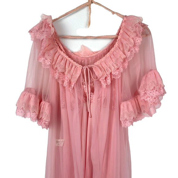 Vintage Jenelle of California Pink Sheer Nightgown Chiffon Nylon Tricot Robe Set - Picture 2 of 13